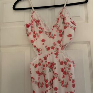 White and Red Floral Romper with Cutout Details